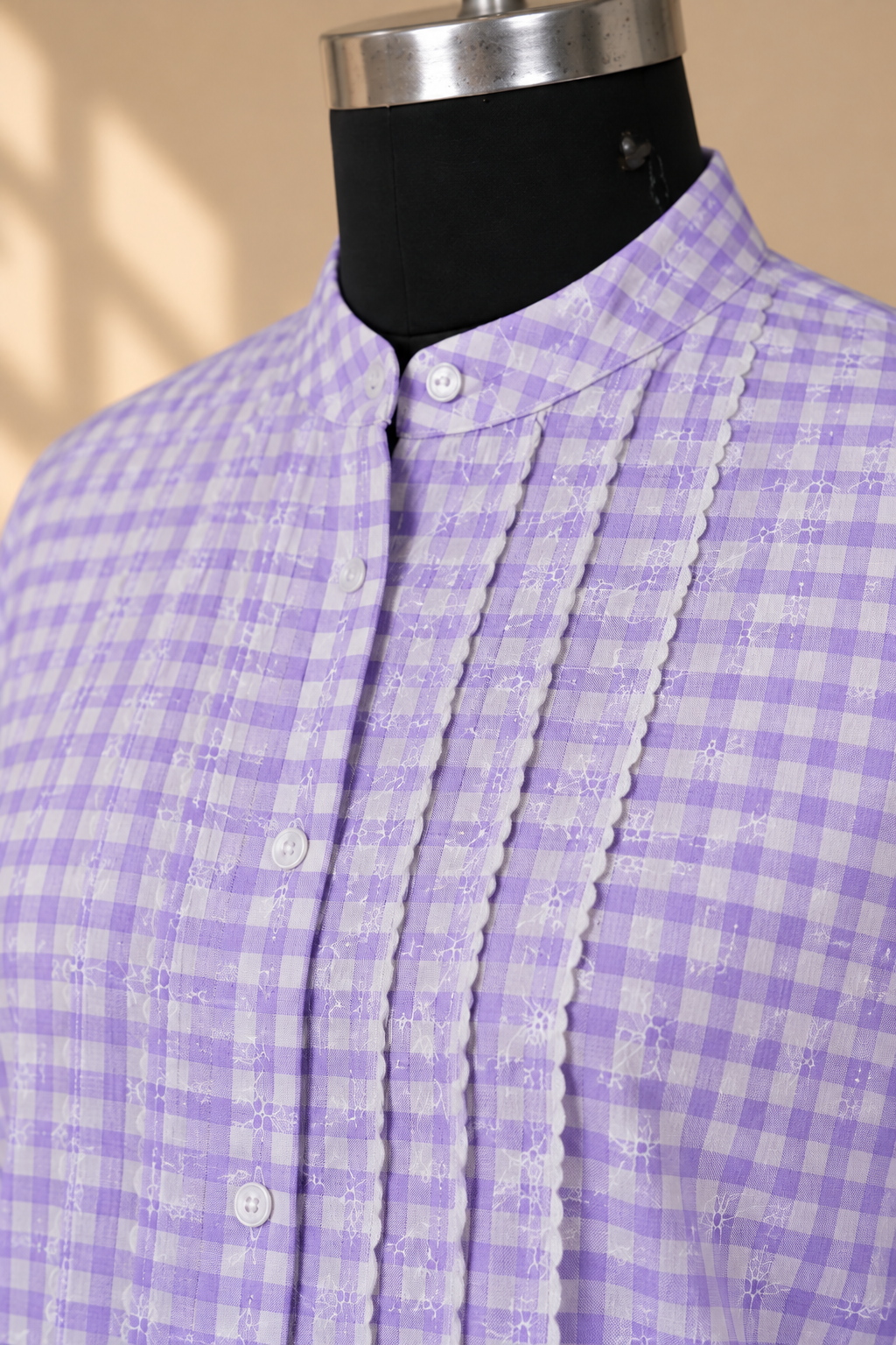 Lavender Gingham Embroidered Blouse
