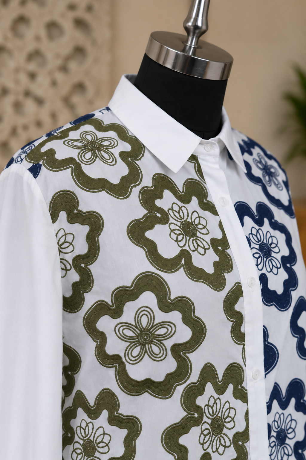 Split Floral Embroidery Shirt