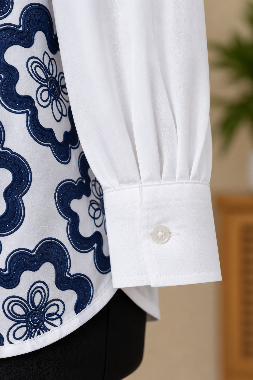 Split Floral Embroidery Shirt