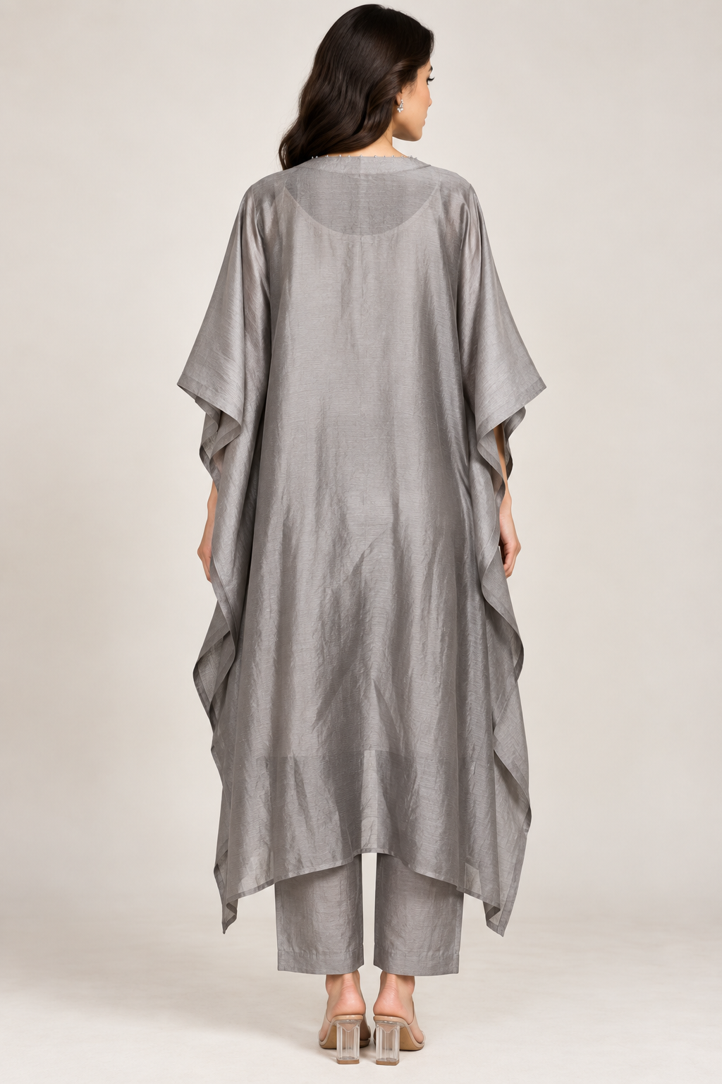 Silvery Gray Embellished Kaftan Set