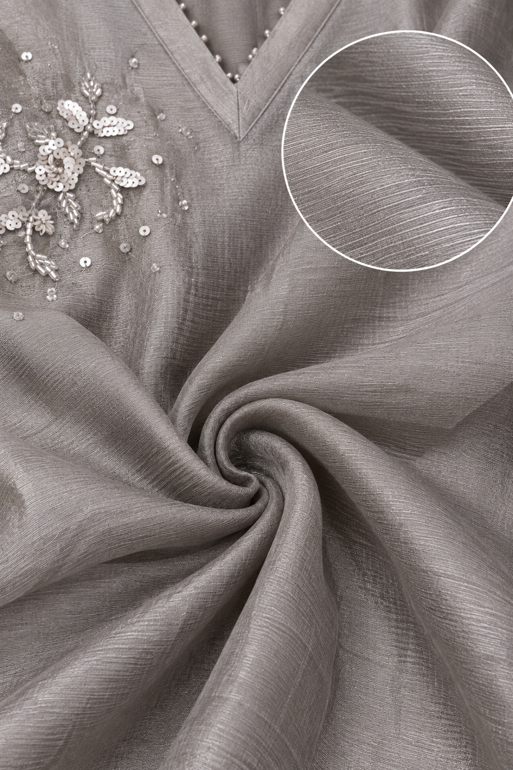 Silvery Gray Embellished Kaftan Set