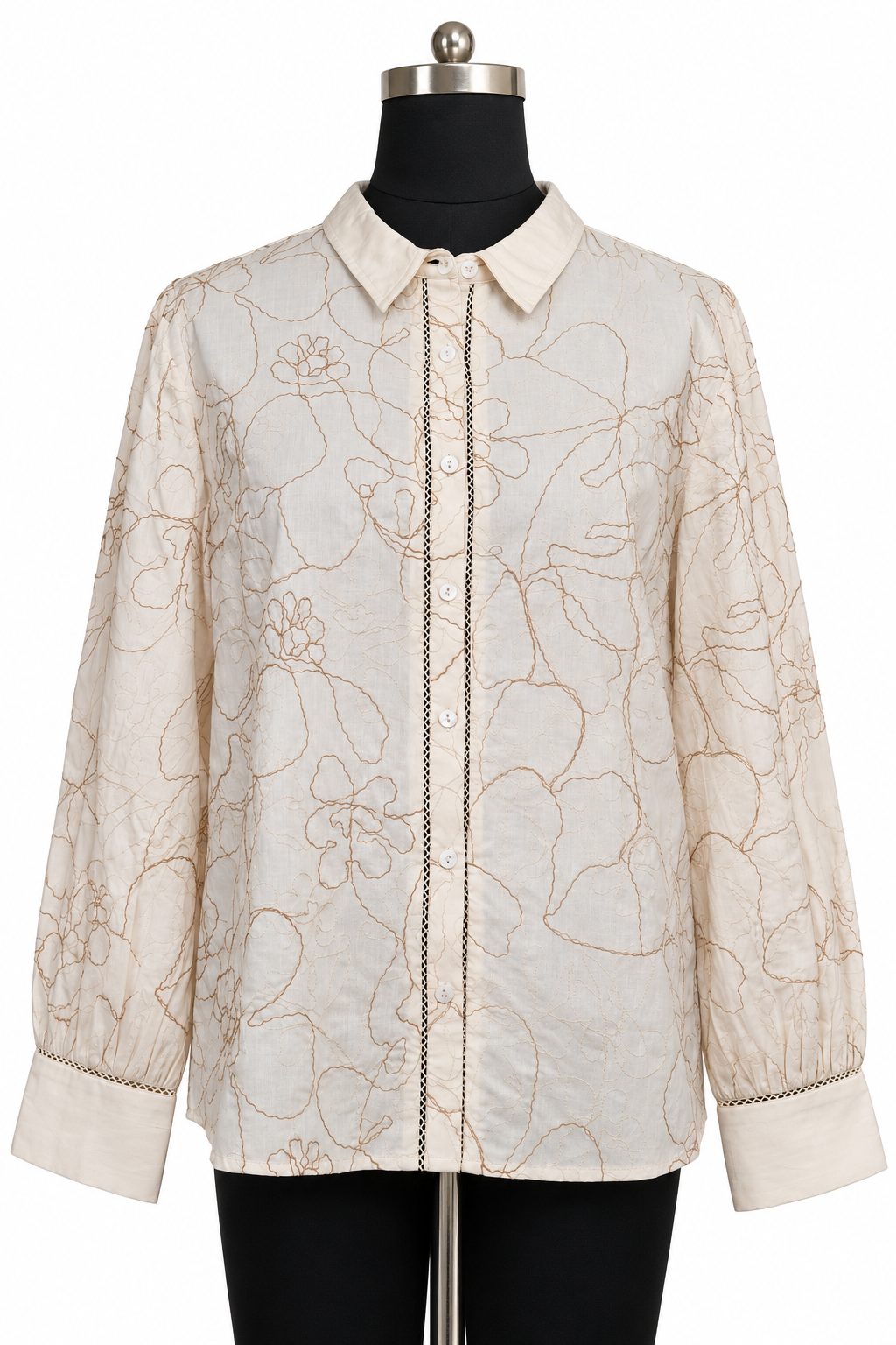 Ivory Embroidered Lace-Detail Shirt