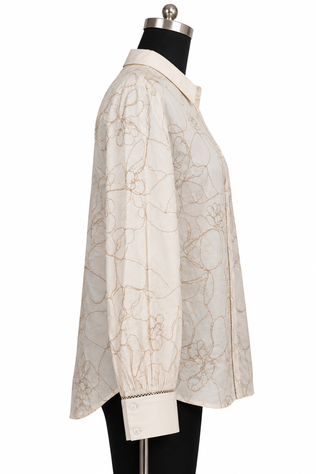 Ivory Embroidered Lace-Detail Shirt