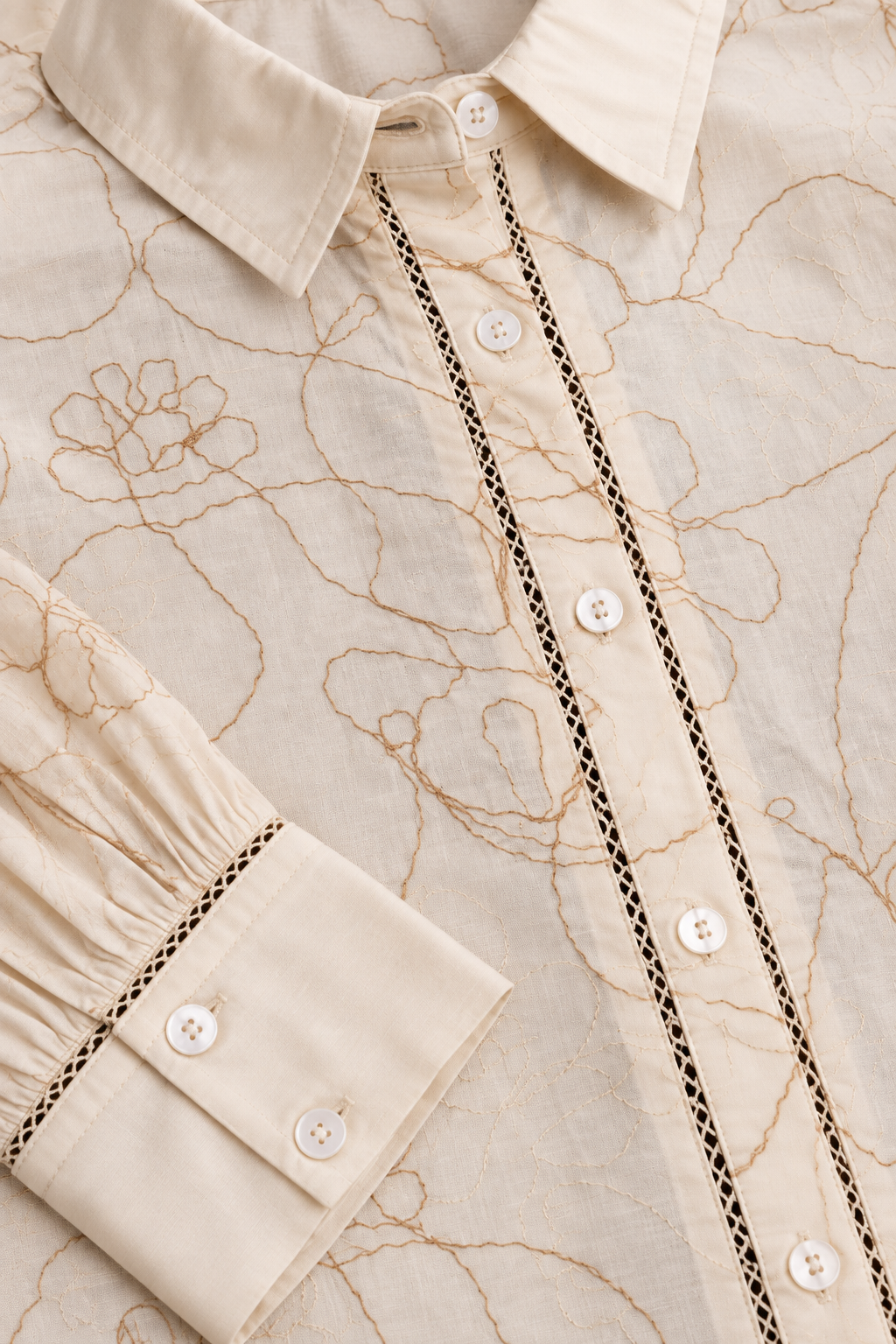 Ivory Embroidered Lace-Detail Shirt