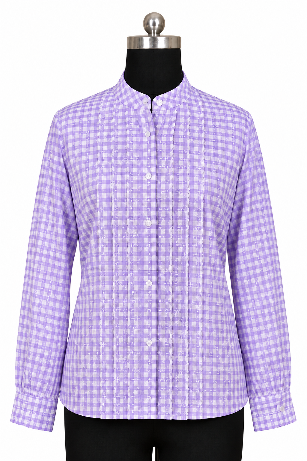 Lavender Gingham Embroidered Blouse