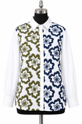 Split Floral Embroidery Shirt