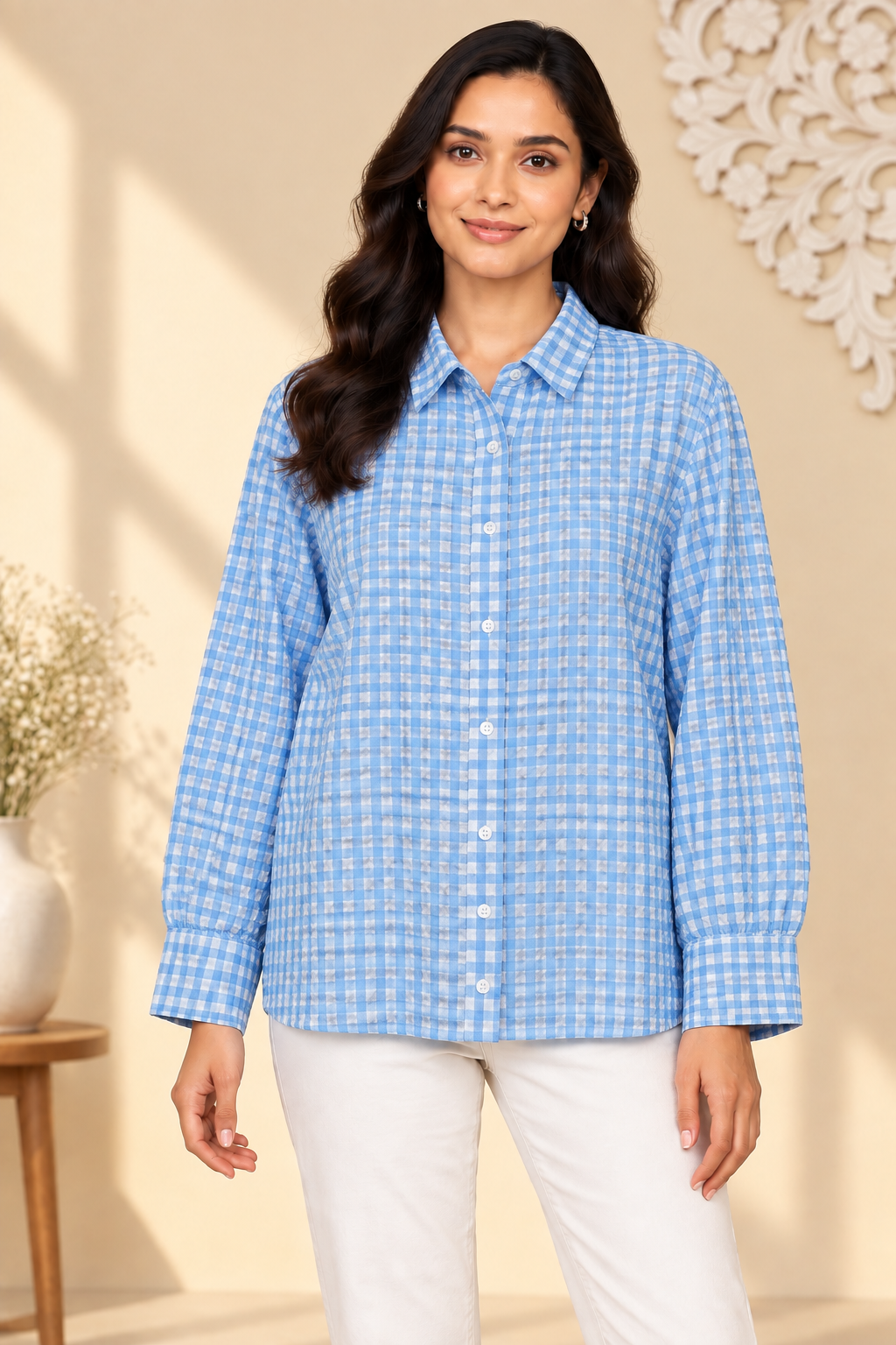 Blue Gingham Check Shirt