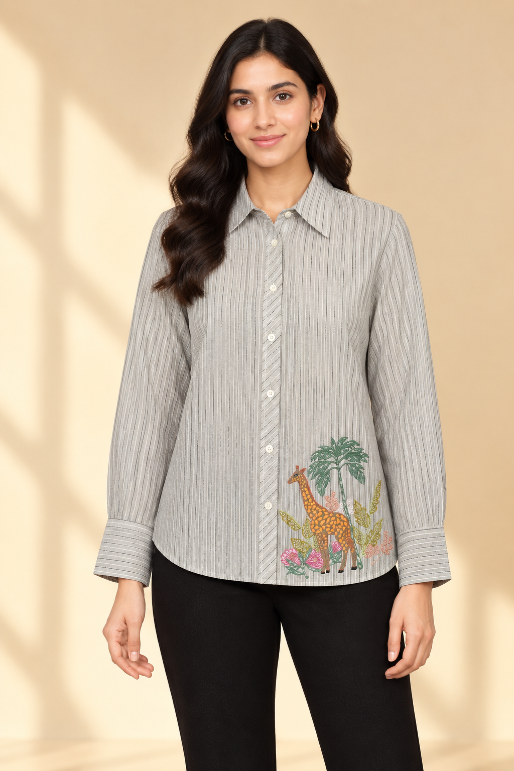 Giraffe Embroidered Stripe Shirt