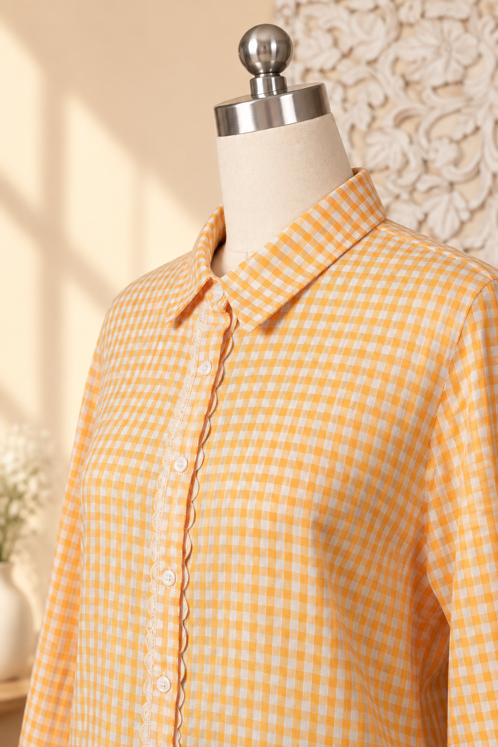 Gingham Lace Trim Shirt