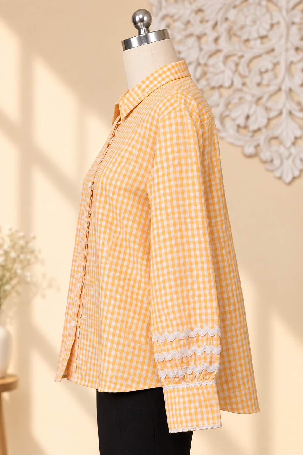 Gingham Lace Trim Shirt