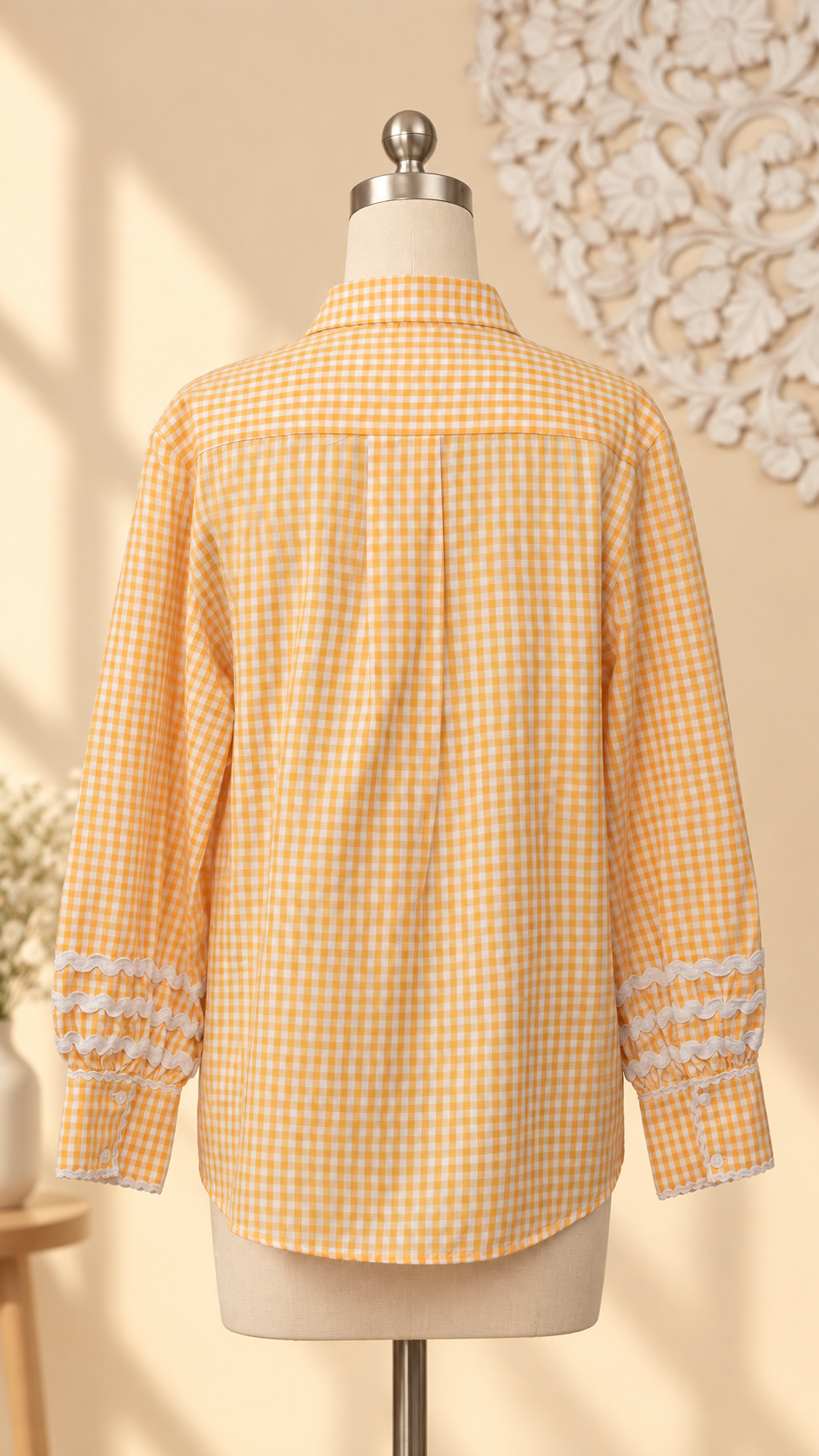 Gingham Lace Trim Shirt