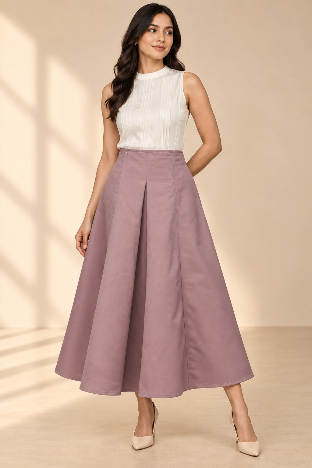 Mauve Pleated Skirt