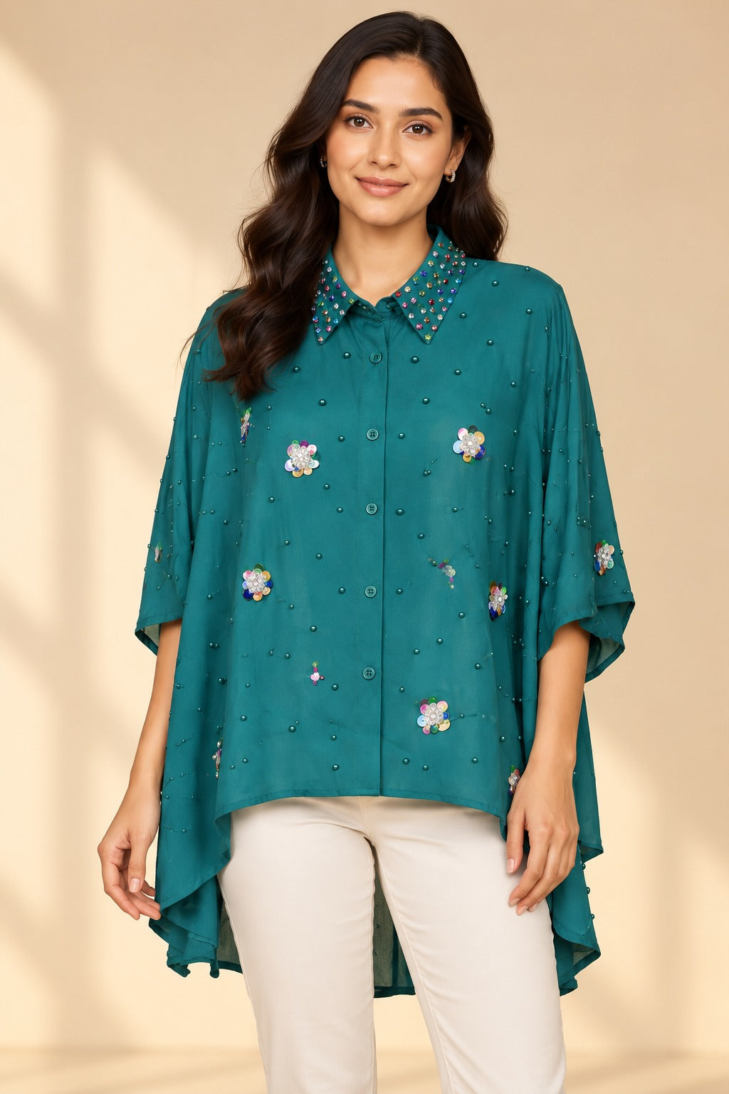 Embellished Teal Blouse