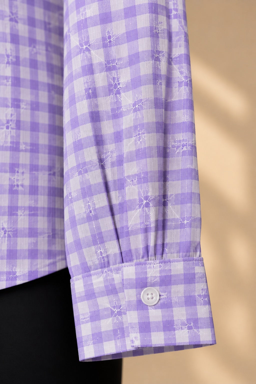 Lavender Gingham Embroidered Blouse
