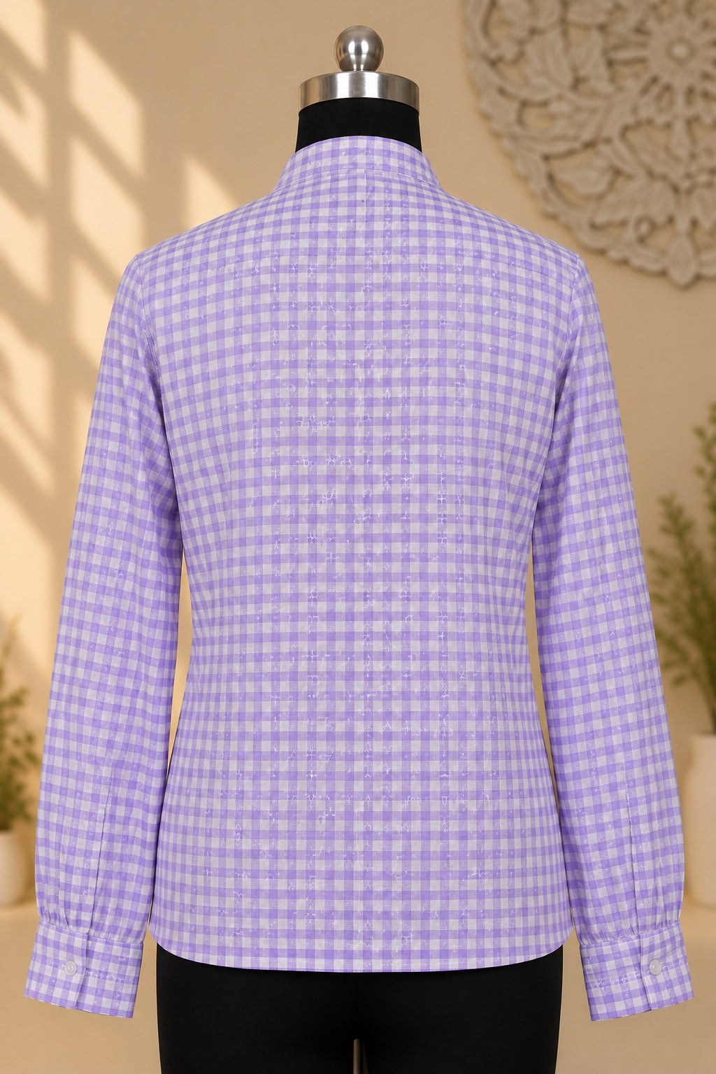 Lavender Gingham Embroidered Blouse