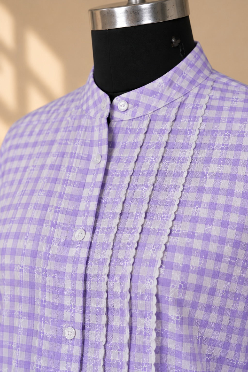 Lavender Gingham Embroidered Blouse