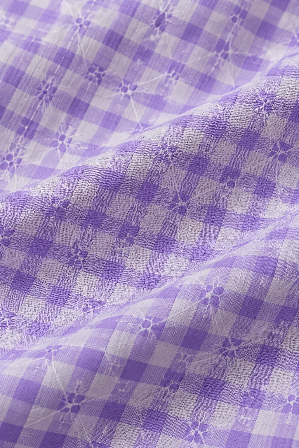Lavender Gingham Embroidered Blouse