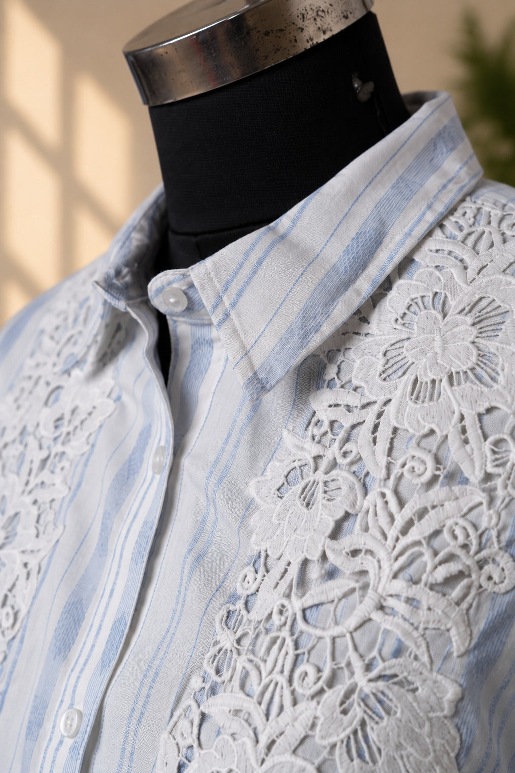 Pale Blue Striped Lace-Panel