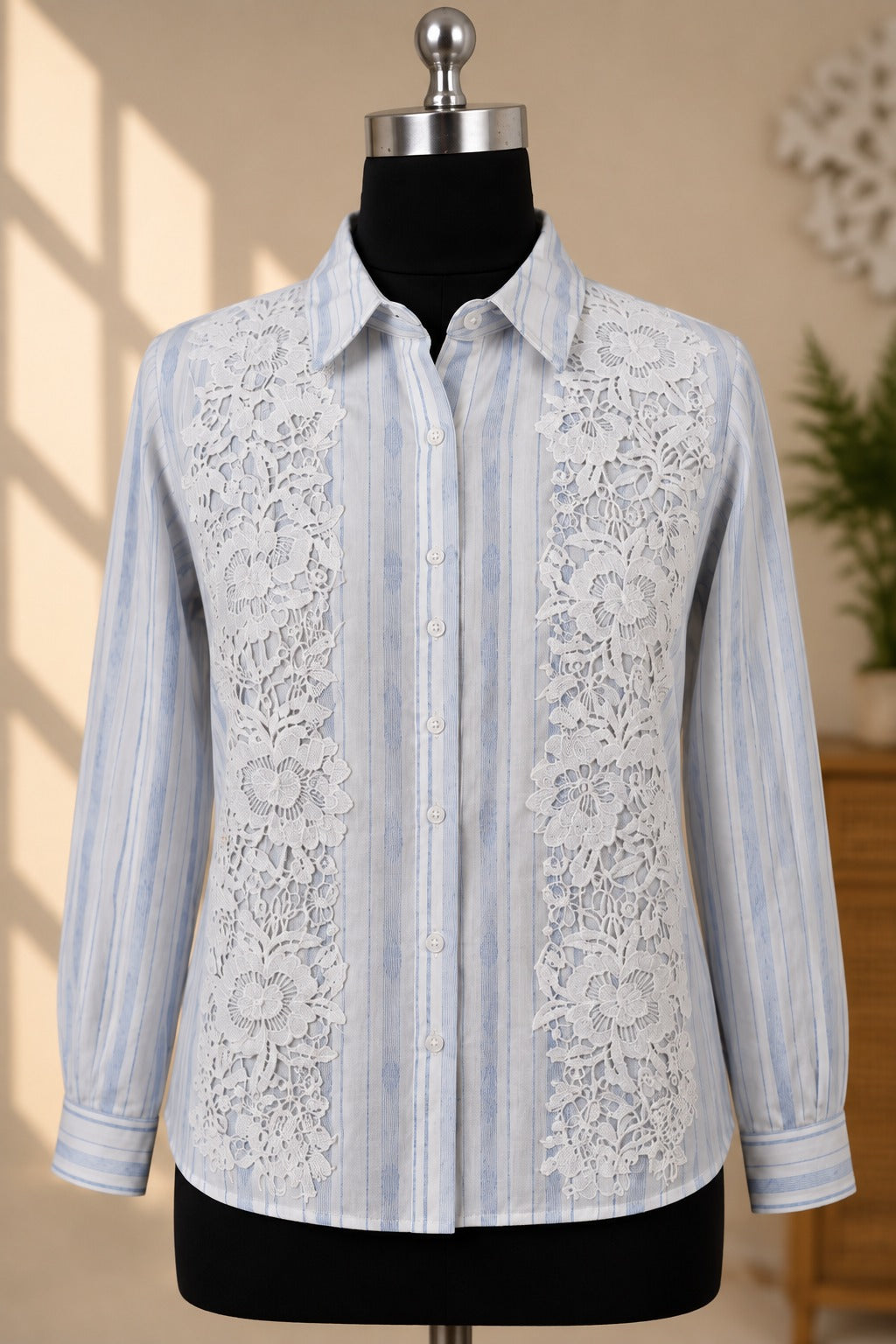 Pale Blue Striped Lace-Panel