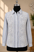 Pale Blue Striped Lace-Panel