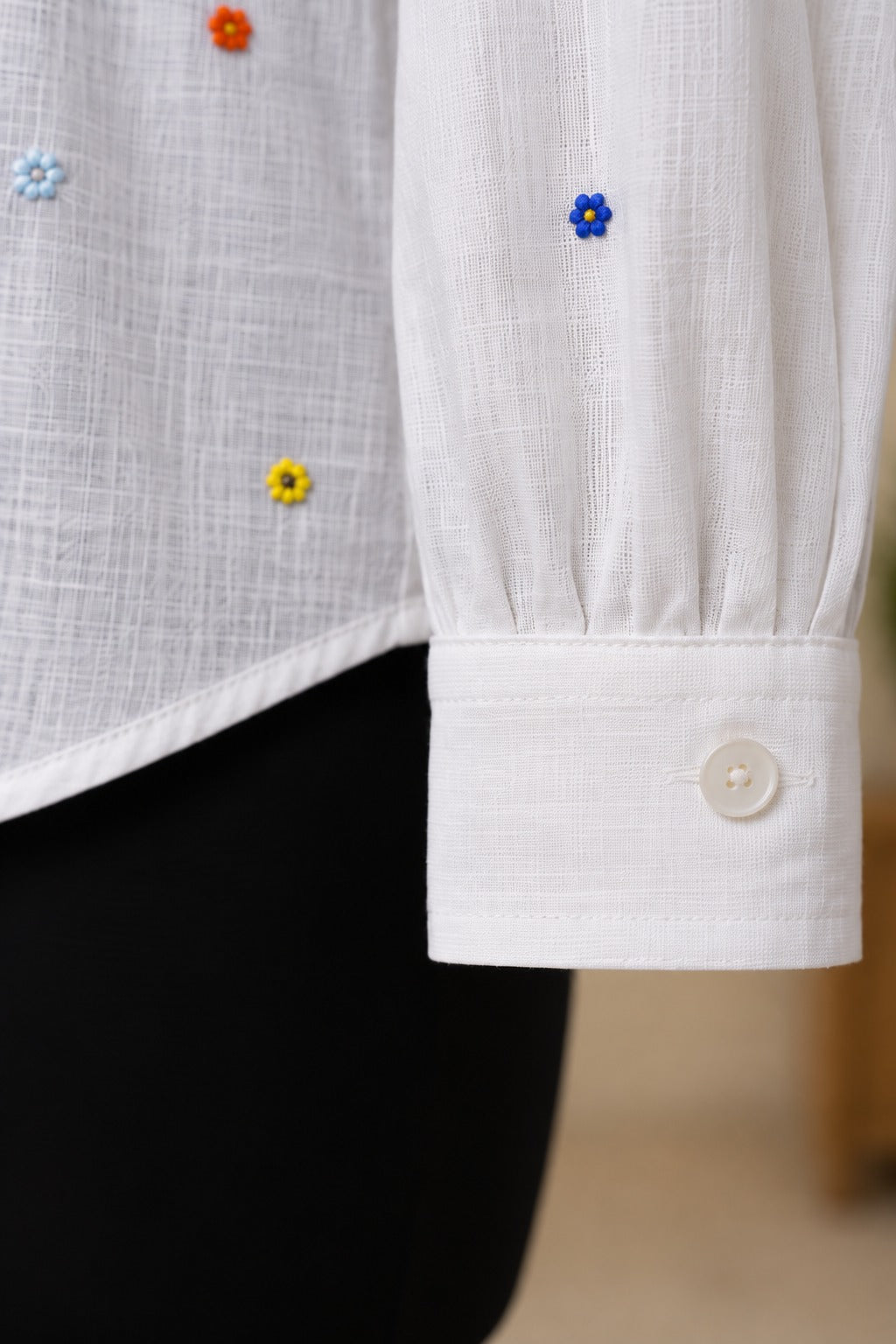 Colorful Embroidered Linen White shirt