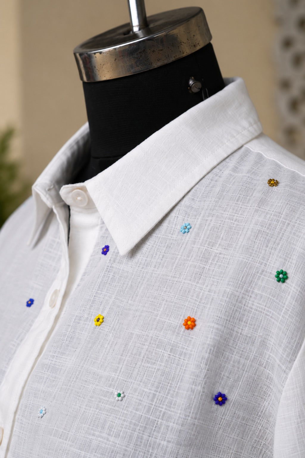 Colorful Embroidered Linen White shirt