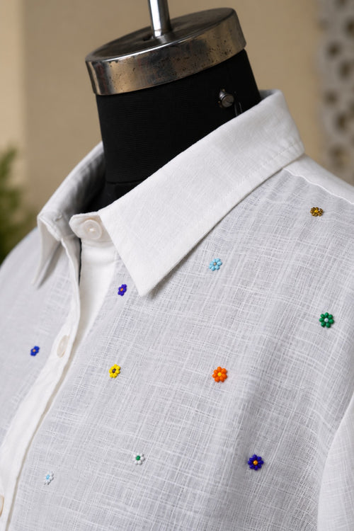 Colorful Embroidered Linen White shirt