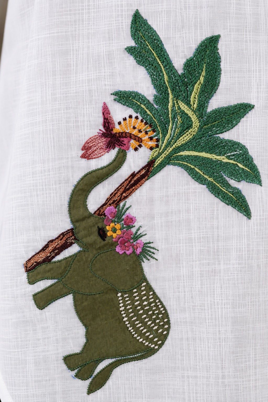 Embroidered Elephant Linen Shirt