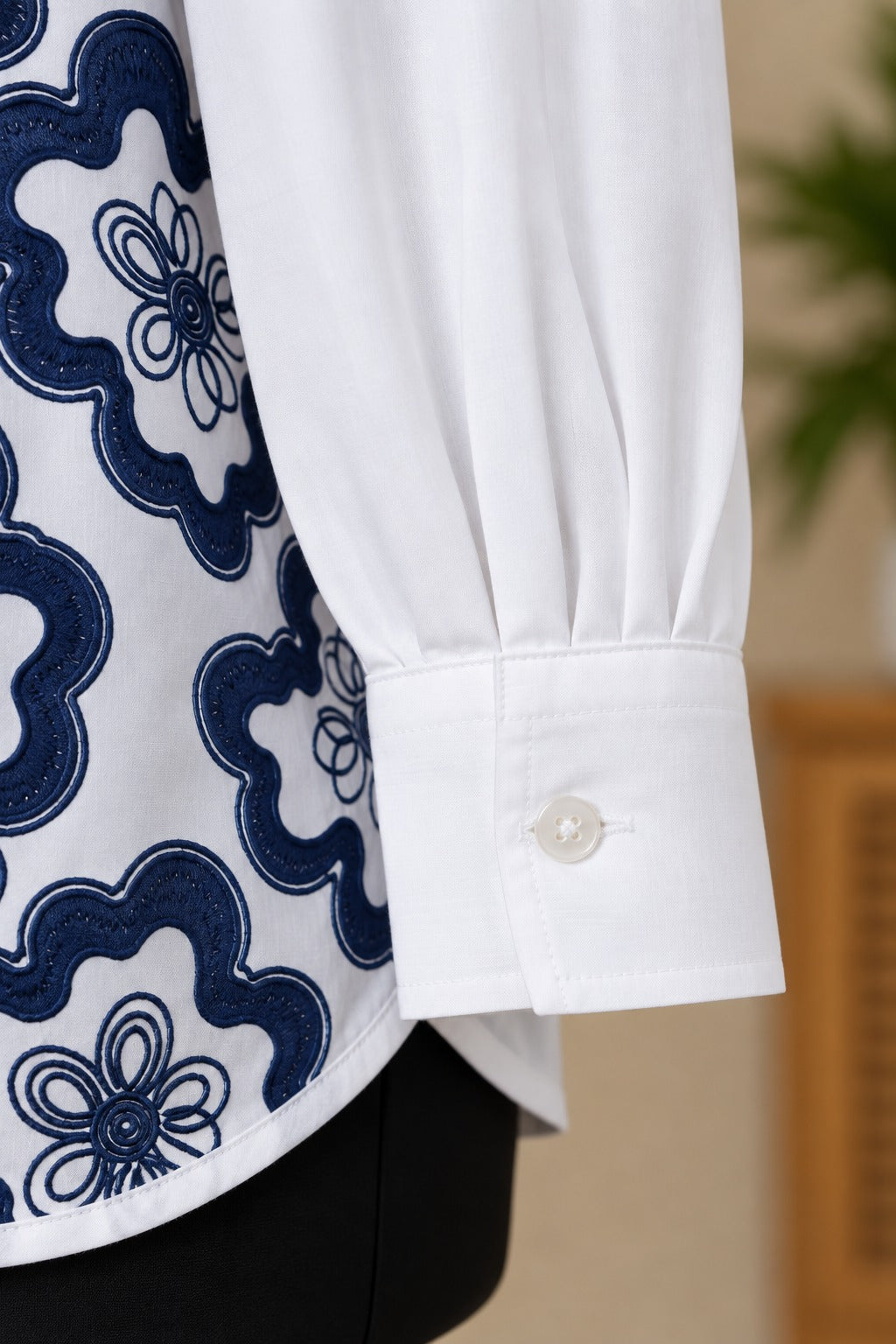 Split Floral Embroidery Shirt