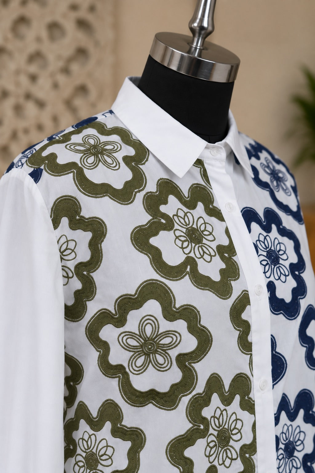 Split Floral Embroidery Shirt