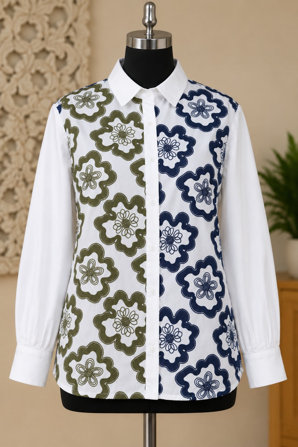 Split Floral Embroidery Shirt
