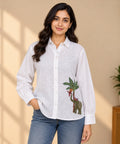 Embroidered Elephant Linen Shirt