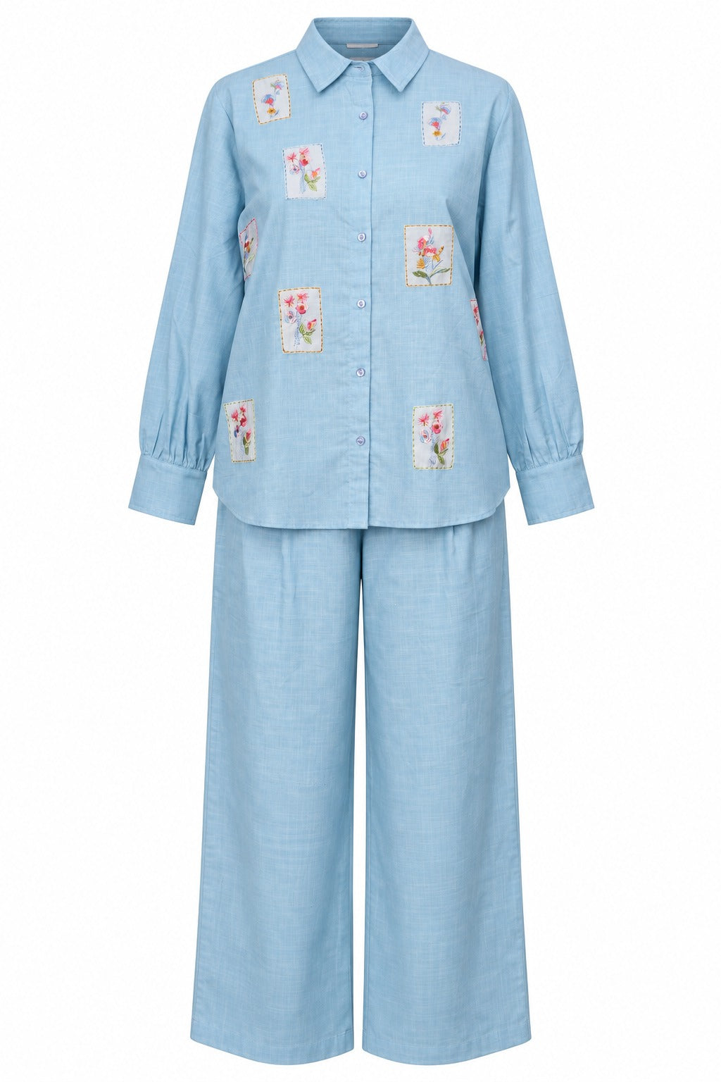 Pastel Blue Embroidered cord set