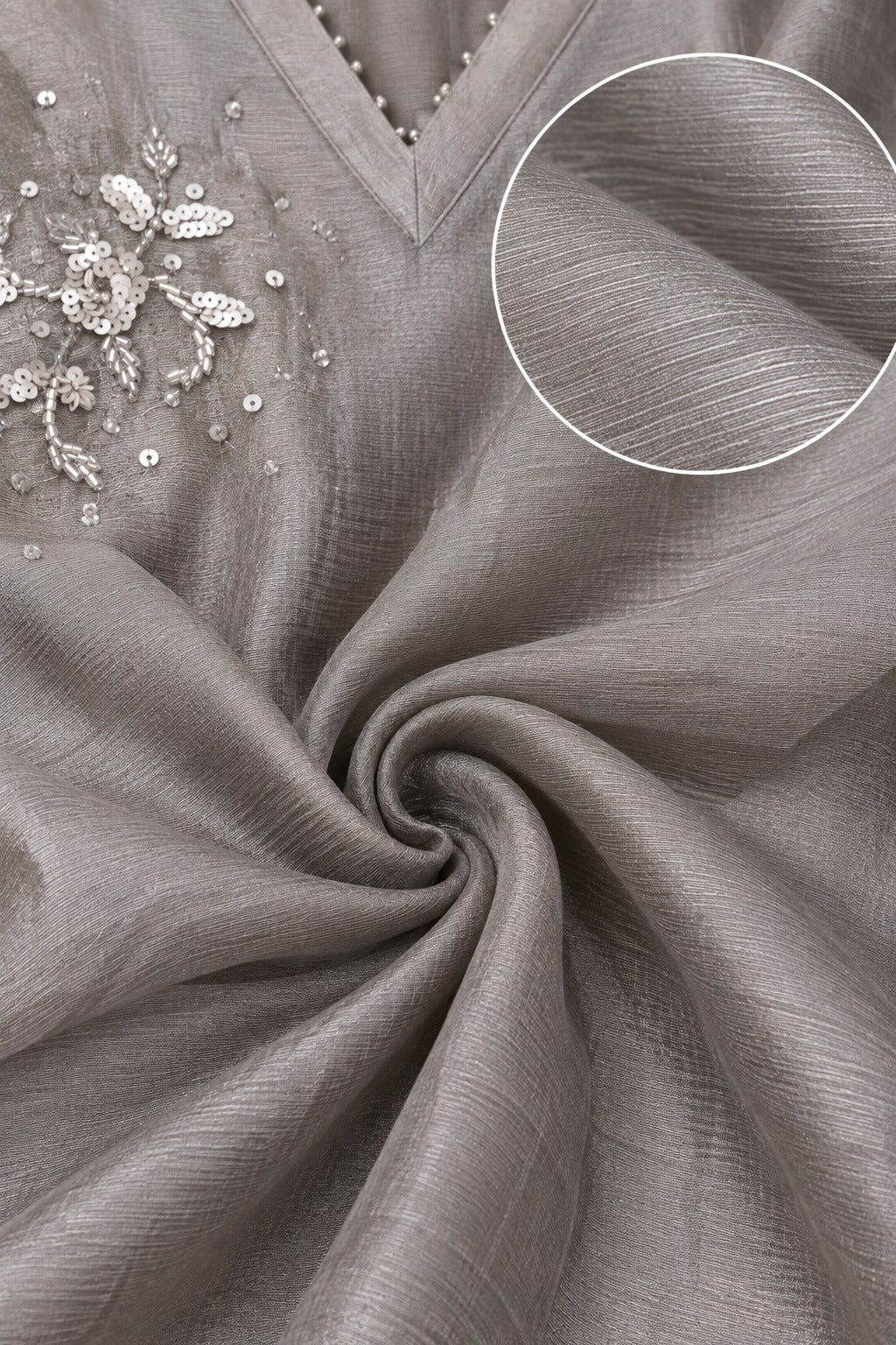 Silvery Gray Embellished Kaftan Set