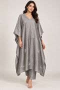 Silvery Gray Embellished Kaftan Set